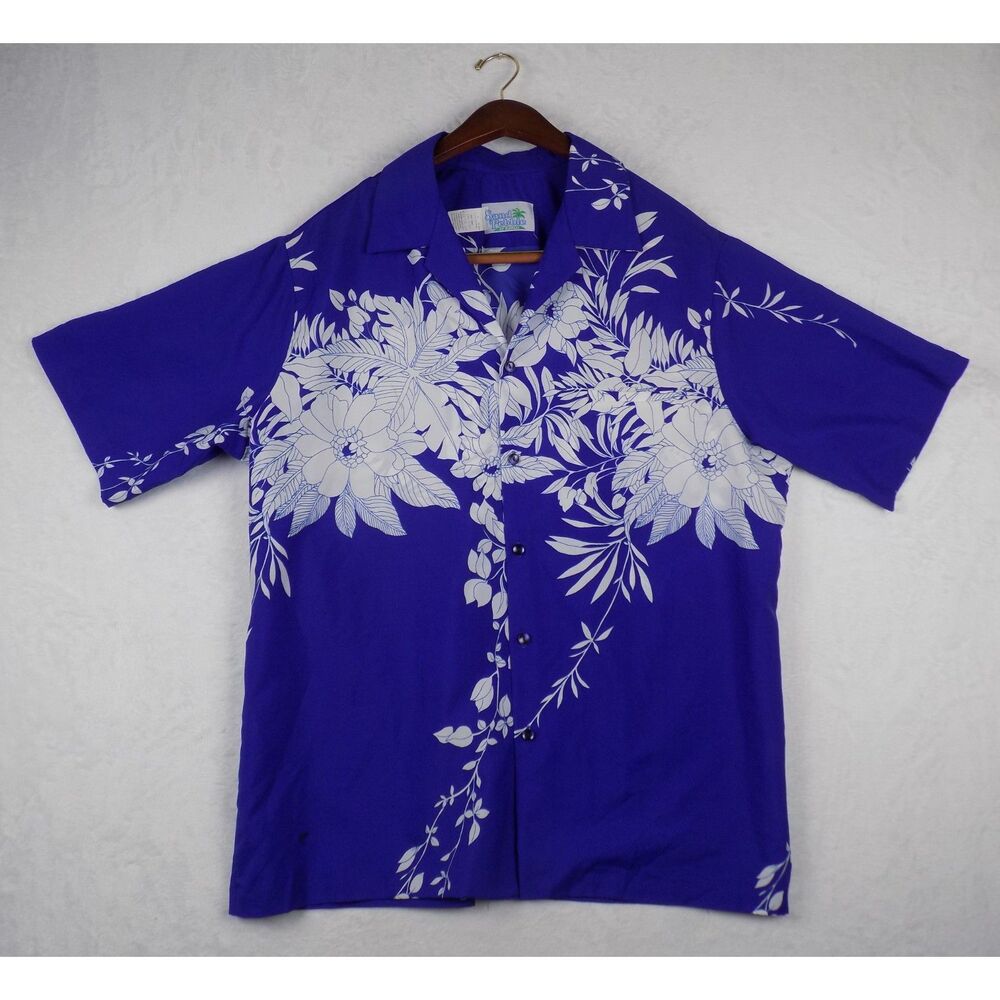 Vintage‎ Sand Pebble of Hawaii Shirt Blue White Palm Floral Polyester Size XXL